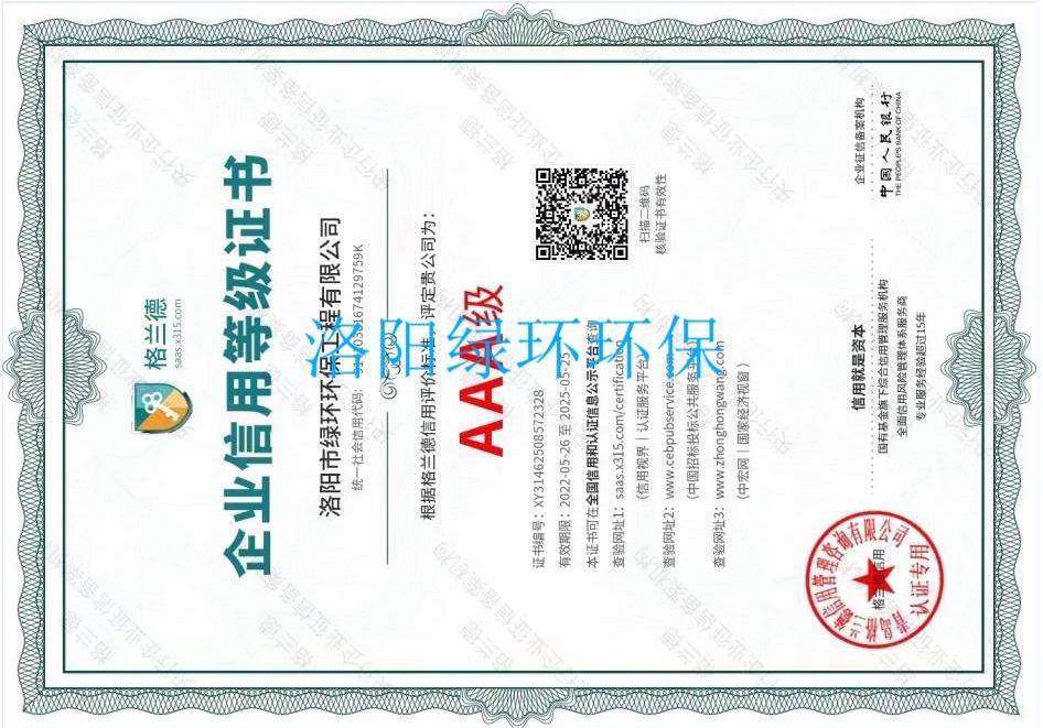 AAA企业信誉等级证书